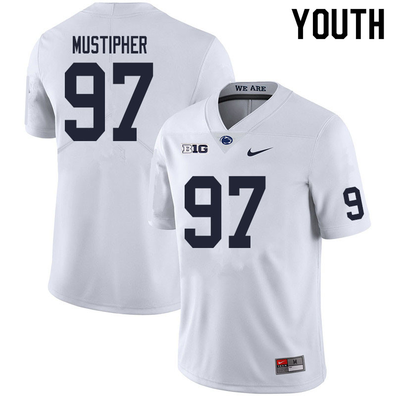 Youth #97 PJ Mustipher Penn State Nittany Lions College Football Jerseys Sale-White